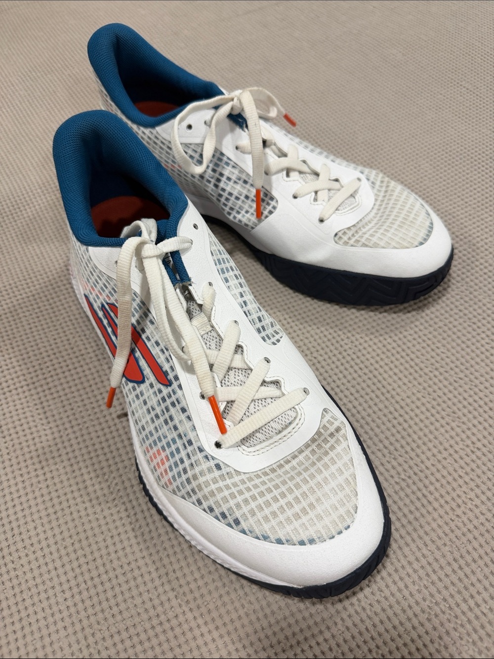 Men's White Athletic Sneakers with Navy and Orange Accents pickelball shoes